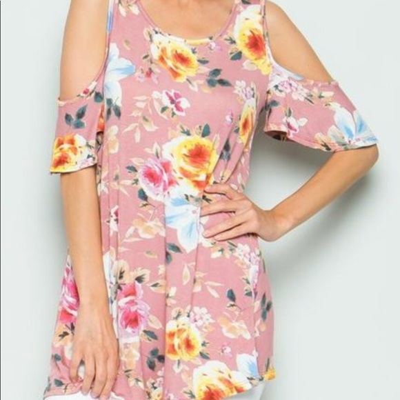 Ella Elizabeth Boutique Tops - EEB Lolly floral cold shoulder tunic top
